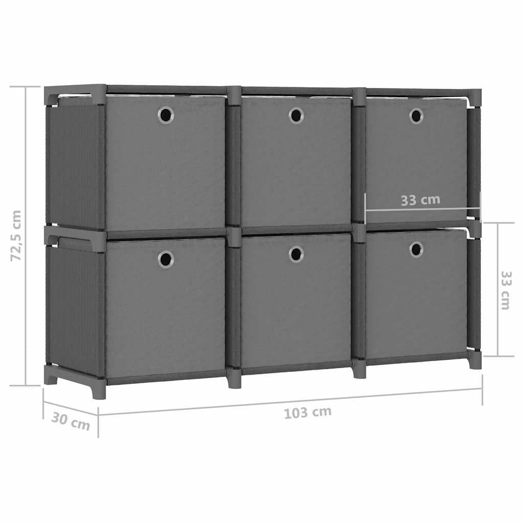 Würfelregal mit 6 Stoffboxen Standregal Grau 103x30x72,5 cm
