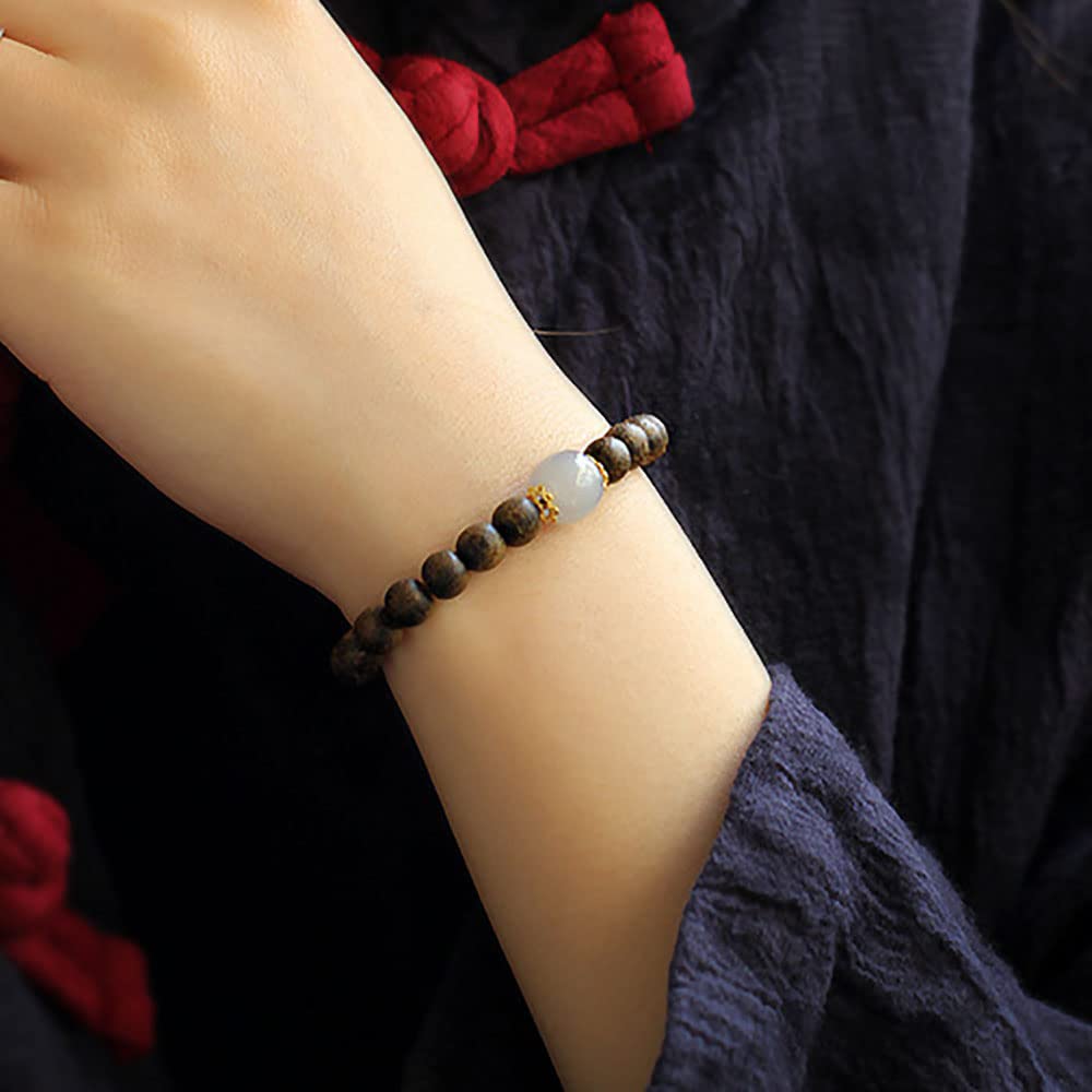 Pulsera de Cuentas de Madera de agar Natural Unisex Cuentas de sándalo Oración Rosario Budista Mala Pulseras