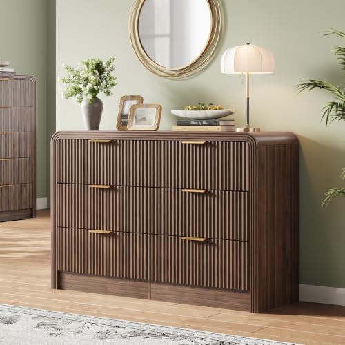 Image of Decofy Fluted 6 Drawers Dresser, 47.2'' Wide Chest of Drawers for Bedroom