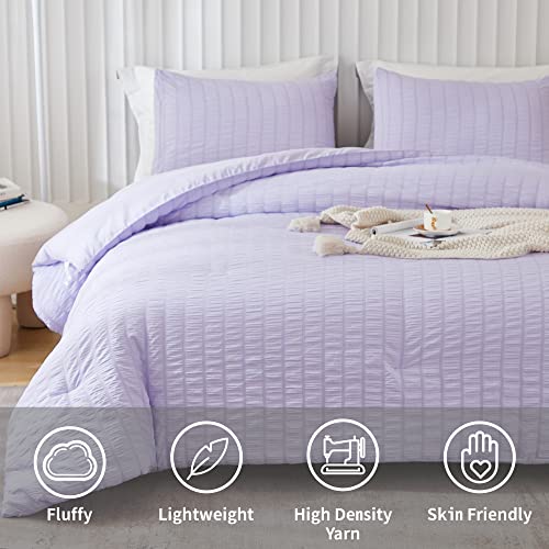 Avelom Lavender Purple Seersucker Queen Comforter Set(90X90 Inches),3 Pieces-100% Soft Washed Microfiber Lightweight Comforter With 2 Pillowcases, All Season Down Alternative Comforter Set For Bedding #TOP1