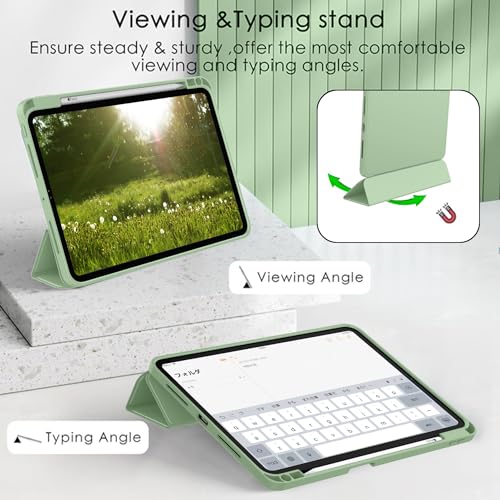 Image of ZryXal New iPad Pro 13 Inch Case (M5) 2025 / (M4) 2024 with Pencil Holder, Smart iPad Case [Support Pencil Pro and Pencil (USB-C)], Support Touch ID and Auto Wake /Sleep (Matcha Green)