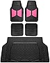 FH Group Monster Eye Full Set Rubber Floor Mats w. Trimmable Vinyl Trunk Liner/Cargo Mat Black- Fit Most Car, Truck, SUV, or Van (Pink/Black) F11313- F16403