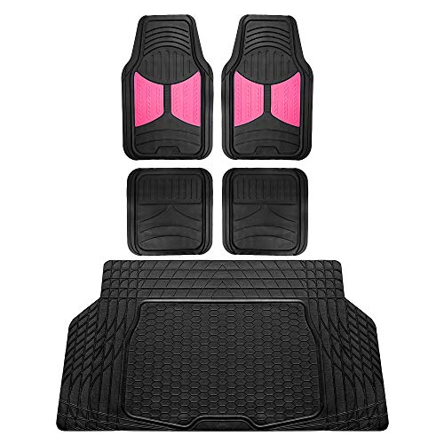 Image of FH Group Monster Eye Full Set Rubber Floor Mats w. Trimmable Vinyl Trunk Liner /Cargo Mat Black- Fit Most Car, Truck, SUV, or Van (Pink /Black) F11313- F16403