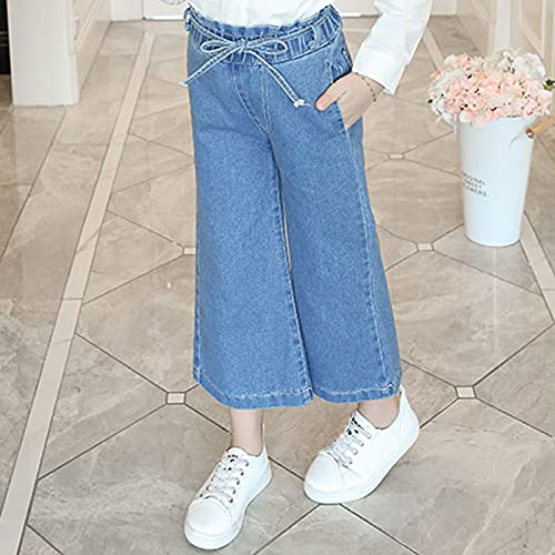 Girls Blue Denim High Waistband Wide Leg Jeans Pants with Pocket Fashion Vintage Casual Daily Wear2