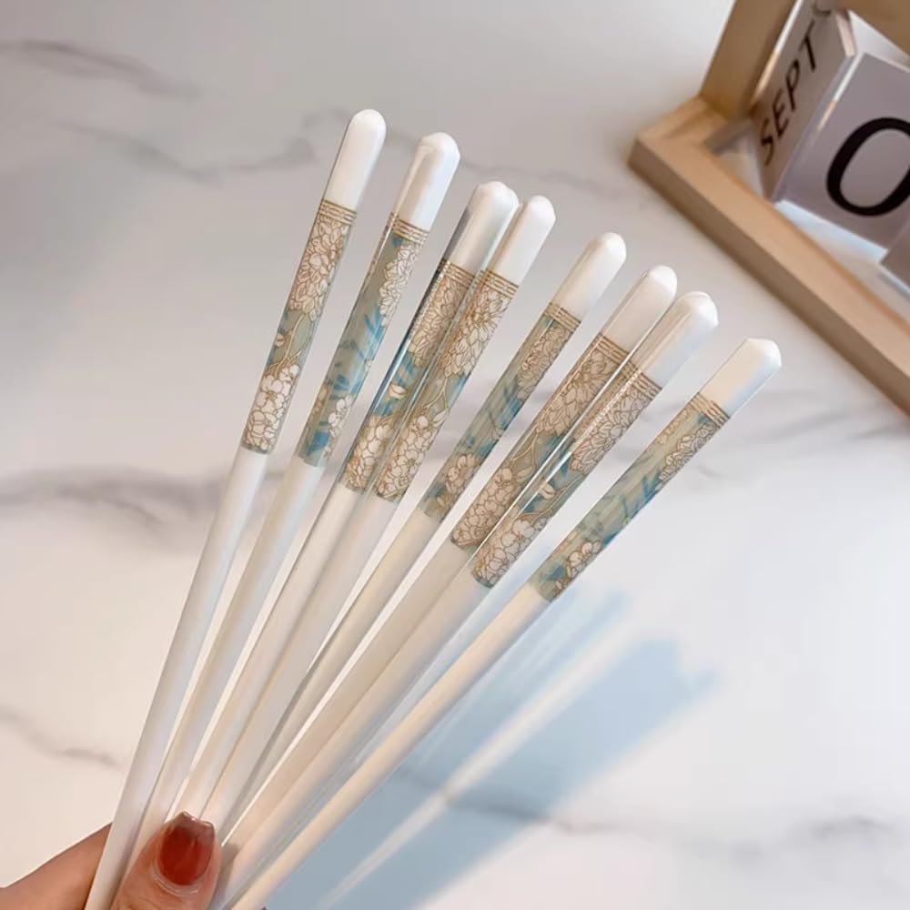 Lot de 10 paires de baguettes en céramique antidérapantes, haut de gamme, résistantes, adaptées à un usage domestique, style chinois, blanc