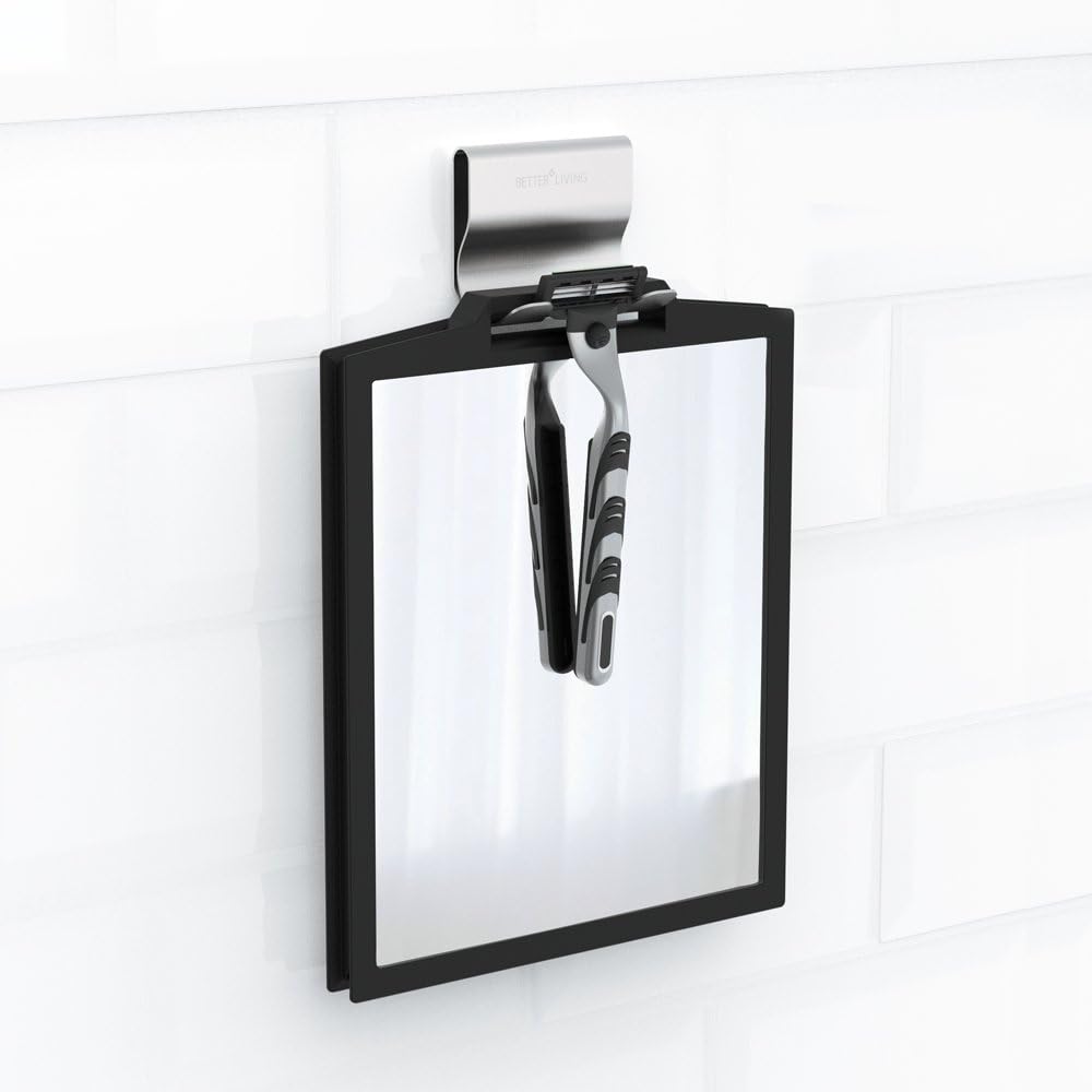 Black Double-Sided Fogless Magnifying Shower Mirror