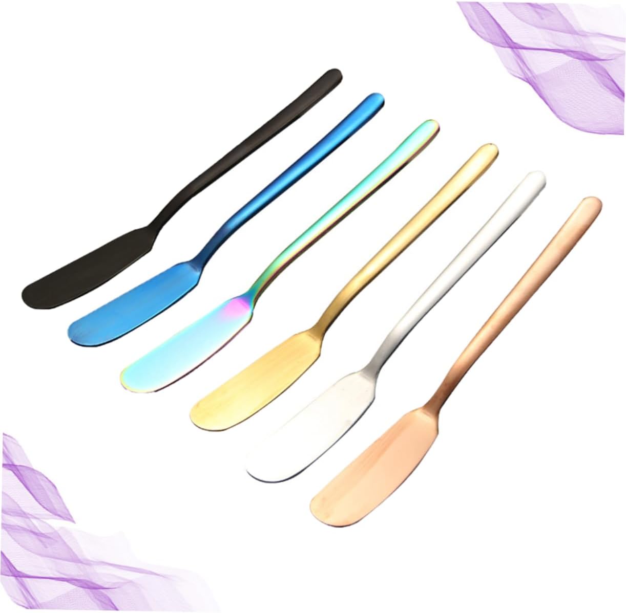 6pcs Stainless Steel Butter Spreader Long Handles for Cream Jam and Butter Spreading Elegant Design Gold and Blue