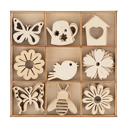 Ideen mit Herz Streu-Deko aus Holz | Frohe Ostern | Holz-Motive Fr&uuml;hling | Fr&uuml;hlings-Deko | Tisch-Deko | Inklusive Holz-Box | 9 versch. Designs, je 6 St&uuml;ck | 54-teilig