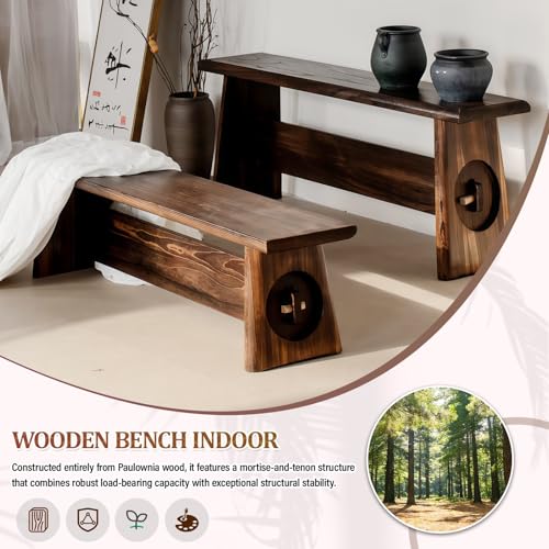 Banco de madera maciza con estructura resistente estilo rústico 4