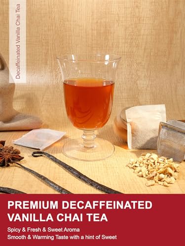 Image of TeeLux Vanilla Decaf Chai Tea Bags, Decaffeinated Black Tea with Cinnamon, Ginger, Cardamom, Natural Vanilla Flavor, Full-bodied & Spicy Flavor, 100 Count