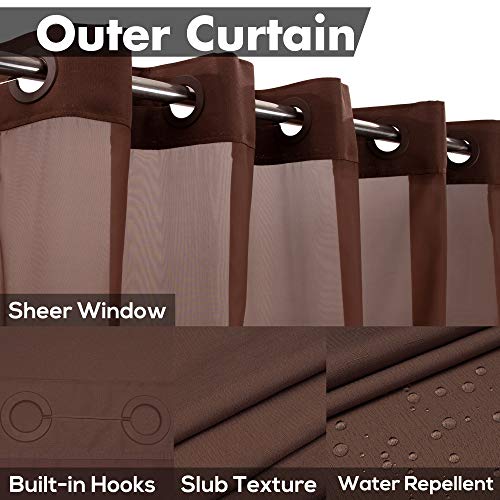 No Hook Slub Textured Shower Curtain With Snap-In Peva Liner Set - 71" X 74"(72"), Hotel Style With See Through Top Window, Machine Washable & Water Repellent, Chocolate Brown, 71X74 #TOP2
