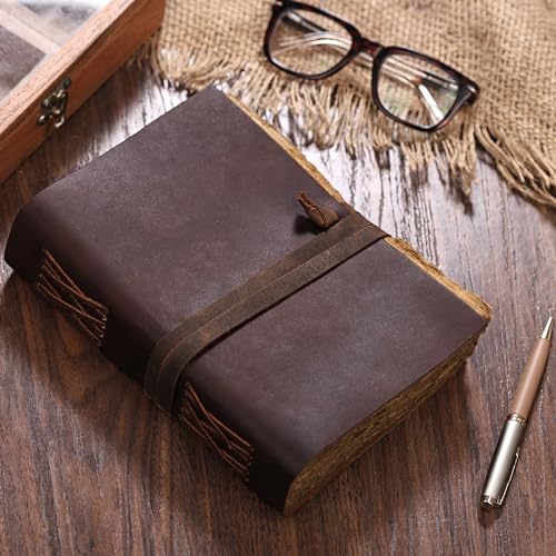 Carnet en cuir rustique marron foncé pour dessin et écriture de qualité