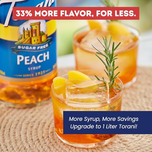Image of Torani Sugar Free Peach Syrup 1L Bottle with Pump - Keto, Zero Sugar