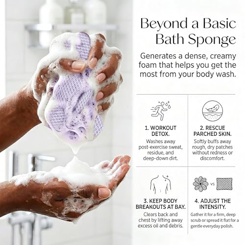 Image of UJFQBH Authentic African Net Sponge 3 Pack, Exfoliating Body Scrubber for Gentle Daily Exfoliation, Deep Cleansing Back Scrubber for Hard to Reach Areas, Quick Drying Shower Essential Ocean Blue
