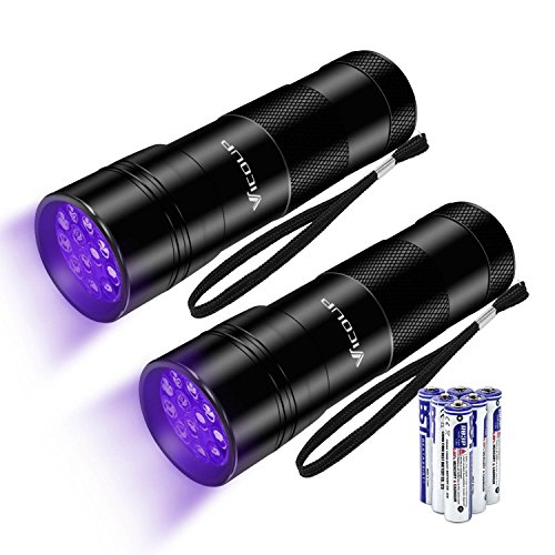 VICOUP Black Light UV Flashlight, 12 LED Blacklight Flashlights with 6 AAA Batteries, Mini Pets Urine and Stains Detector for Dogs, Bed Bug Detector(2 Pack)