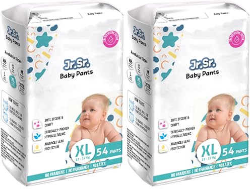 Image of Jr. Sr. Baby Diaper Pants with Advanced Leak Protection | Soft & Comfortable| Extra Large | 12-17 Kg | 54 Counts | (Pack of 2)