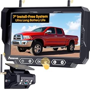 Magnetic Solar Wireless Backup Camera: 7″ Portable 1 Min Easy Install Scratch-Proof No Delay Backup Camera for Truck Rechargeable HD 1080P for Trailer Small RV Camper Pemacom P15
