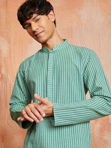 Kurta pyjama en coton Vastramay vert 38 évite la chaleur en fête
