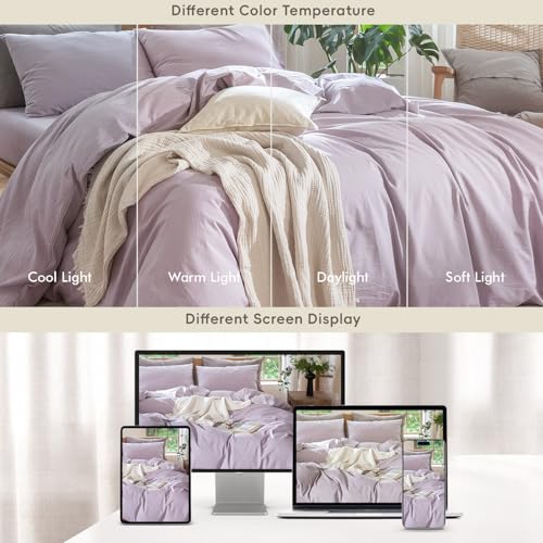 Image of MooMee Duvet Cover Set 100% Washed Cotton Linen Like Full | Relaxed Linen-like Texture. Soft, Breathable & Long-lasting Comfort. Lightweight. Hidden Zipper with 8 Interior Corner Ties