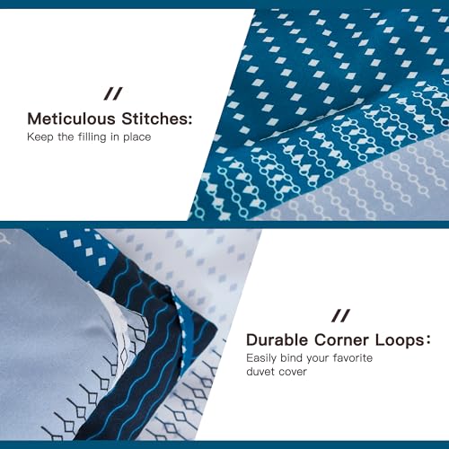 Litanika Oversized King Comforter Set Navy Blue - 3 Pieces Lightweight Blue White Colorblock Stripe Fluffy Bedding Comforter Sets, All Season Bed Set