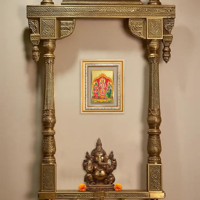 Image of DIVINITI Lord Murugan with Valli 24K Gold Plated Foil Wall and Tabletop Photo Frame for Home Decor, Puja Room, Luxury Gifting | DG Frame 112 S2 (21.5x17.5 CM)