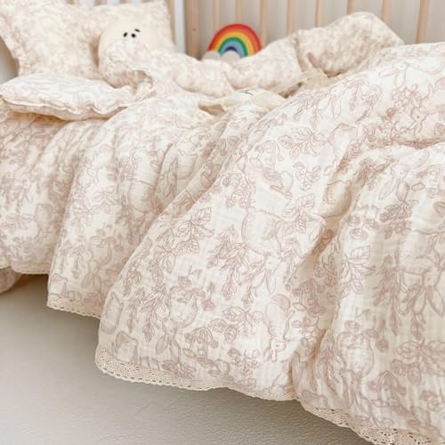 Image of BuLuTu Muslin Toddler Blanket Rabbit Pattern, Soft Cotton Baby Toddler Quilted Blankets for Boys Girls Kids Comforter Lightweight Toddlers Nursery Bedding, Forest Pattern, 60 inchx78 inch, No Pillow