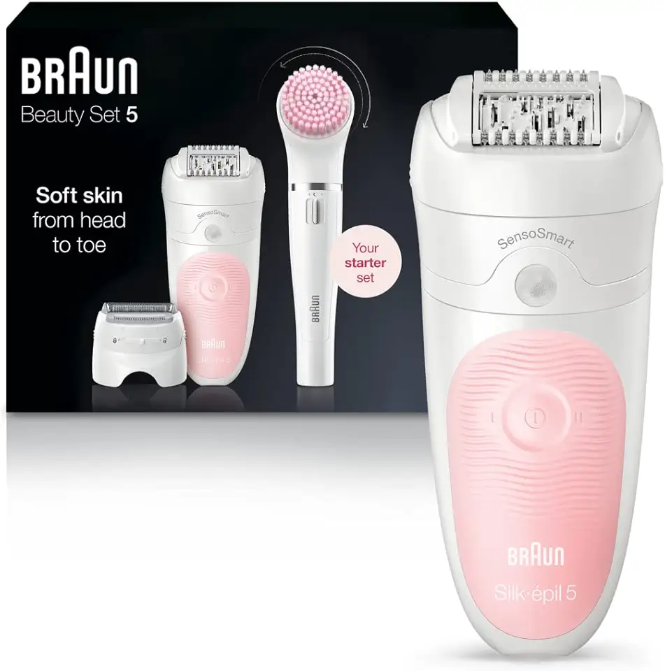 Braun SE5-895 Epilator, Hair Removal Device, Epilator for Women, Includes Shaver and Facial Cleansing Exfoliator Brush Attachments, Waterproof, Cordless and Rechargeable GreenCircle Certified: Certifi