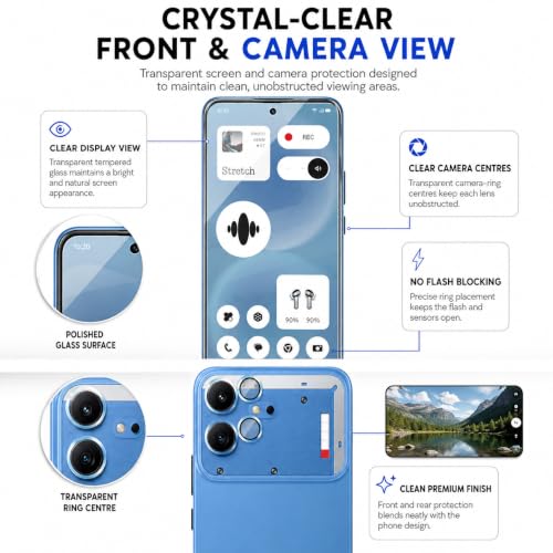 Image of ArmourPro Edge to Edge Tempered Glass for Nothing Phone (4b) with Blue Camera Ring Guard, 9H Screen Protector, Anti-Scratch, Anti-Fingerprint, Bubble-Free Installation Kit