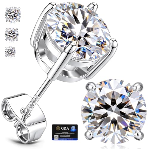 adoyi Moissanite Diamond Stud Earrings for Women Men 925 Sterling Silver Post Hypoallergenic 18K White Gold Plated Flat Back Stud Earring Jewelry Round Cut D Color VVS1 Clarity Gift for Women 1.0CT