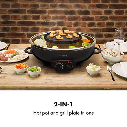 Klarstein Szechuan - Hot Pot und Grillplatte, Hot Pot Topf Volumen: 5 Liter, Hot Pot Grill 1350 Watt / 38 cm Ø, Grillplatte: 600 Watt / 22 cm Ø, Heizelement aus Aluminium, schwarz – Bild 2