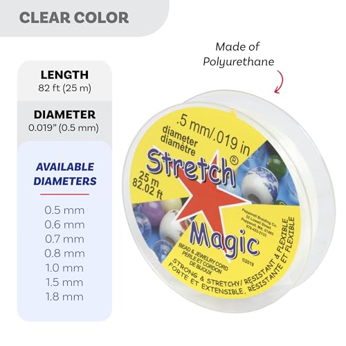 Image of Stretch Magic Elastic Beading Cord - Clear Color, 0.5mm in Diameter, 25-Meter (82 ft) - Easy to Knot, Strong & Stretchy String for Making Beaded Jewelry