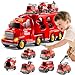 KIZONLY Fire Truck Toys for Toddler 1-3 3-5, 7-in-1 Fire Car Carrier Vehicle Set for Girls 1 2 3 4 5 6 Years Old, Transport Car with Light Sound, Birthdays Gifts for Kids Girls Aged 3-9