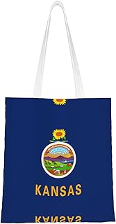 [RFSHOP] 再利用可能なキャンバス ショッピング バッグ 折りたたみ式 耐久性 ショッピングに最適 通勤 毎日 旅行 カンザス州の旗柄 ブラック フリーサイズ