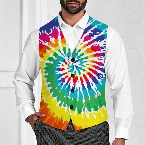 Colorful Spiral Tie Dye Men's Suit Vest Slim Fit V-Ncek Waistcoat Business Casual Vest2