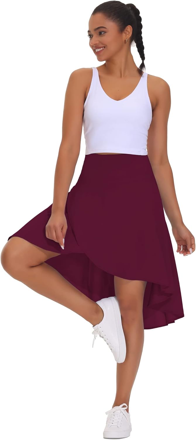 THE GYM PEOPLE Women's High Waist Wrap Ruffle Hem Asymmetric Skort High Low Flowy Midi Skirt with Shorts - Image 6