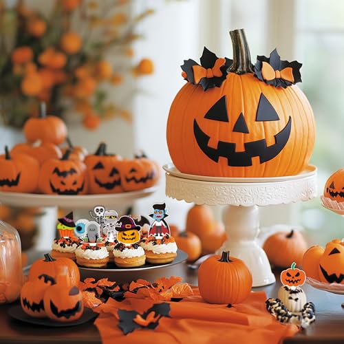 Chenrindeco HAW CPTOPPERS 72 Pcs Halloween Cupcake Toppers Halloween Cake Decorations Spooky Cake Topper Pumpkin Birthday Cake Halloween Baking Supplies thumb #1