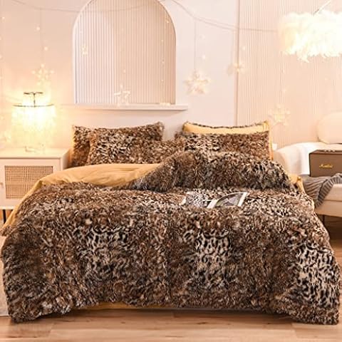 Feelyou Leopard Print Plush Fluffy Duvet Cover Set Cover