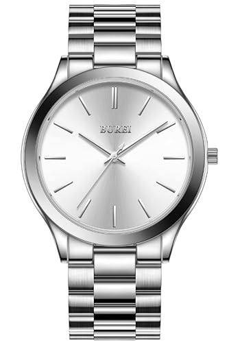 BUREI Mode Minimalistische Business Herren Armbanduhren Edelstahl Wasserdicht Quarzuhr für Mann