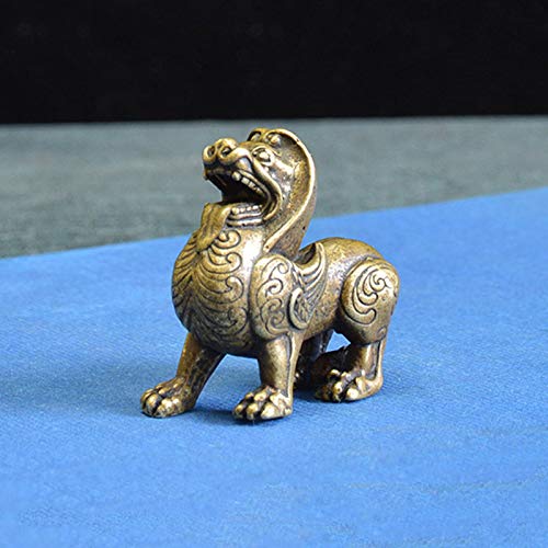 Statue en laiton vintage, figurines miniatures en laiton, Feng Shui chinois, statue de bête Pi Xiu en bronze antique, ornement Feng Shui porte-bonheur, évitez le mal, apportez la richesse, figurines d
