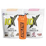 Amazon 10X Athletic ONLY WHEY Stack | 2 Whey Protein + 1 Shaker | 25g Protein | Fast-Absorbing Whey for Muscle Recovery, High in BCAAs & EAAs | Vanilla Ice Cream & Strawberry Milkshake |30 Servings Each #ad