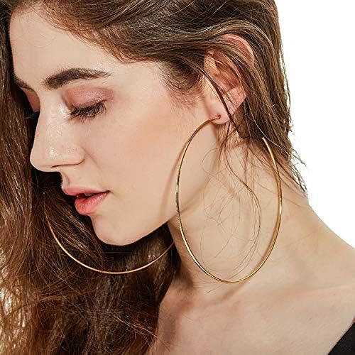 110 120mm Gold Large Basketball Hoop Earrings for Women Big Thin Hoop Fashion Round Circle Huggie Minimalist Earrings for Girls - Hypoallergenic & Lightweight