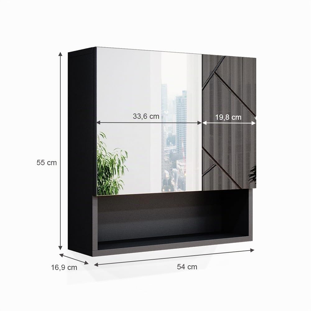 Vicco Specchio contenitore bagno Irma, Antracite lucido, 54 x 55 cm