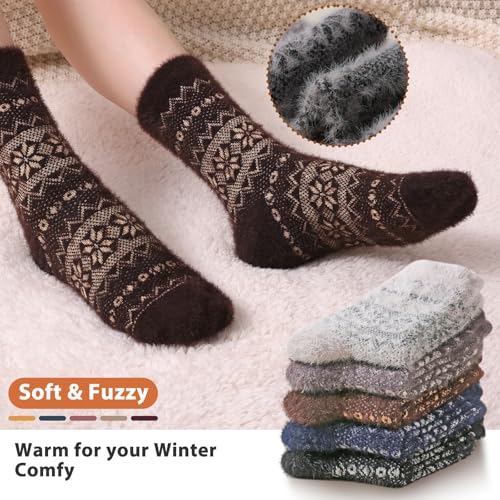 Image of SISOSOCK 5 Pairs Fuzzy Soft Cozy Comfortable Socks for Women, Casual Sleep Comfy Socks, Perfect Warm Winter Gifts for Women