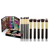 Joyeee 120 Color Eyeshadow Palette Kit with 10 Pcs Foundation Makeup Brush, ​Professional Daily Use Colorful with Velvety Texture Eyeshadow Palette, Highly Pigmented Waterproof Long Lasting Makeup