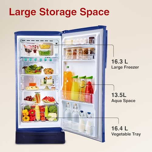 Image of Godrej 180 L 5 Star Turbo Cooling Technology, 24 Days Farm Freshness Inverter Direct Cool Single Door Refrigerator With Base Drawer(2023 Model, RD EDGENEO 207E TDI BH BL, Blush Blue)