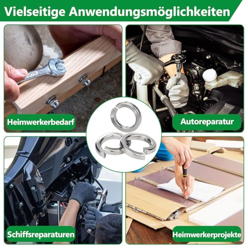 1050 Stk Unterlegscheiben Set, Federringe, Spiralförmige Federscheiben, Unterlegscheiben Sperringe, DIN 127 Form B Edelstahl V2A Rostfreistahl - (M2 M2.5 M3 M4 M5 M6 M8 M10 M12)