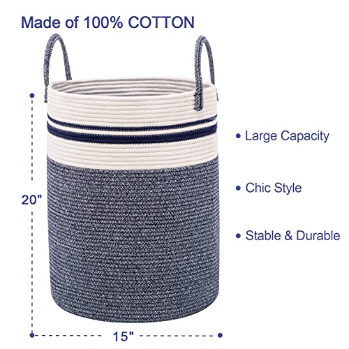 Youdenova Woven Rope Laundry Hamper Basket, 58L Tall Luandry Basket, Baby Nursery Hamper For Blanket Storage, Clothes Hamper For Laundry In Bedroom-Large-Blue #TOP2