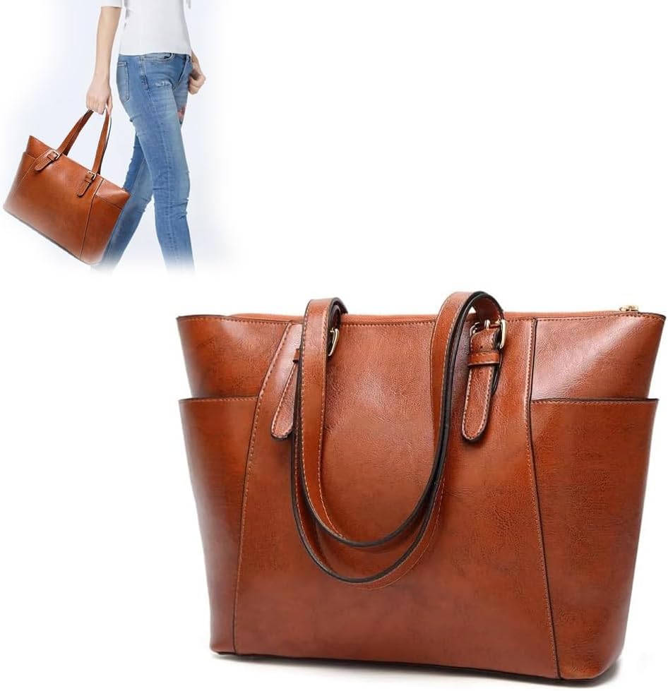 AMERTEER Women's Handbag Genuine Leather Tote Shoulder Bags - Laptop Tote Bag For Women Work Bags For Women, Work Tote Bags For Women, Handbags For Women, PU Leather Shoulder Bag Big Capacity Handbag