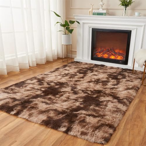 AMTOVO Brown Fluffy Area Rug 5x7 for Living Room & Nursery