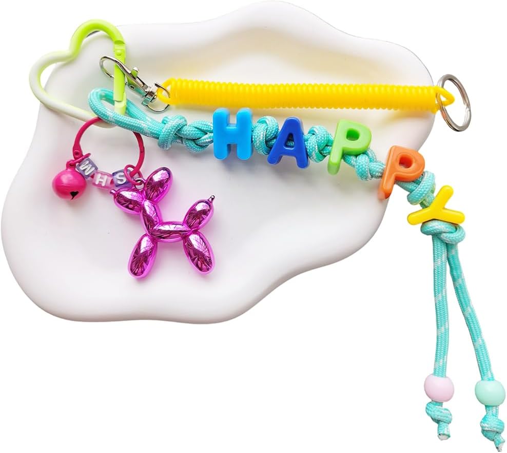 Paracord Rope Bag Charm with Key Ring, Colorful Braided Backpack Purse Tote Bag Charms for Women